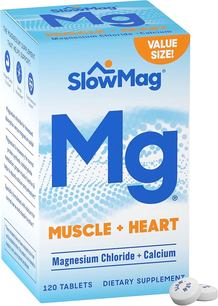 Convergentie SlowMag® Mg Muscle + Heart Magnesium Chloride Supplement Tabletten met Calcium 120 CtMagnesium ondersteunt het leren en geheugenprestaties bij volwassen leeftijden*
