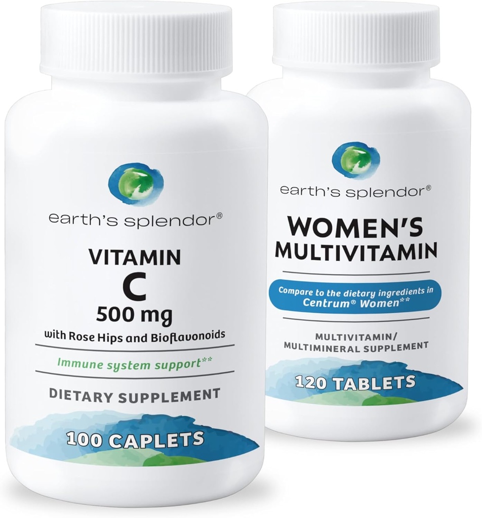 Splendeur de la Terre Multivitamine et Immune Support pour les femmes – Soutienne le bien-être global, le métabolisme, la santé antioxydante avec la vitamine B12, C, D, Biotine, Rose HIPS – sans gluten, sans colorant artificiel