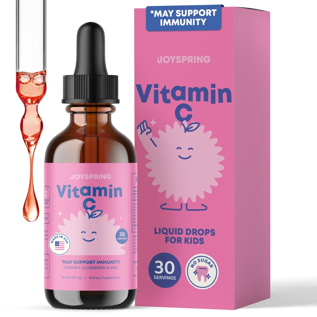 JoySpring Vitamine C en zink voor kinderen, Vlierbessen Liquid Supplement 