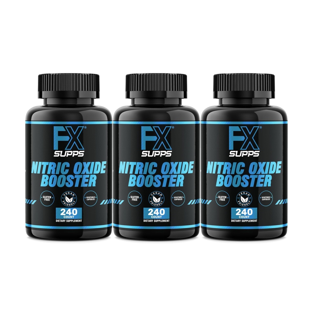 FXSUPPS Nitric Oxide Booster - Supplément de préentraînement à l'oxyde nitrique avec L-Arginine et Beta Alanine pour l'énergie, la vasculaire, la pompe musculaire, la santé cardiaque et le flux sanguin, 240 Compte (3-Pack)