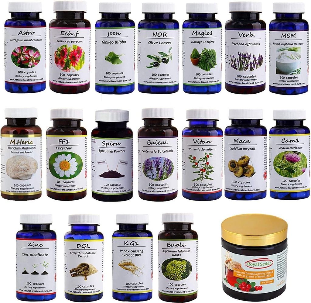 Hekma Center Supplementen pakket voor MS - 18 Geneeskrachtige Kruiden & Sidr honing met Royal Jelly - 100% Natuurlijke, Pure Biologische - Vegan - Supplementen voor M.S