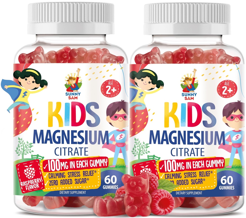 Magnesium Gummies for Kids & Adults - 100mg - Kalm Magnesium Kauwen - Magnesium Citrate Kauwbare Supplement voor Mood & Muscle Support - 2Pack