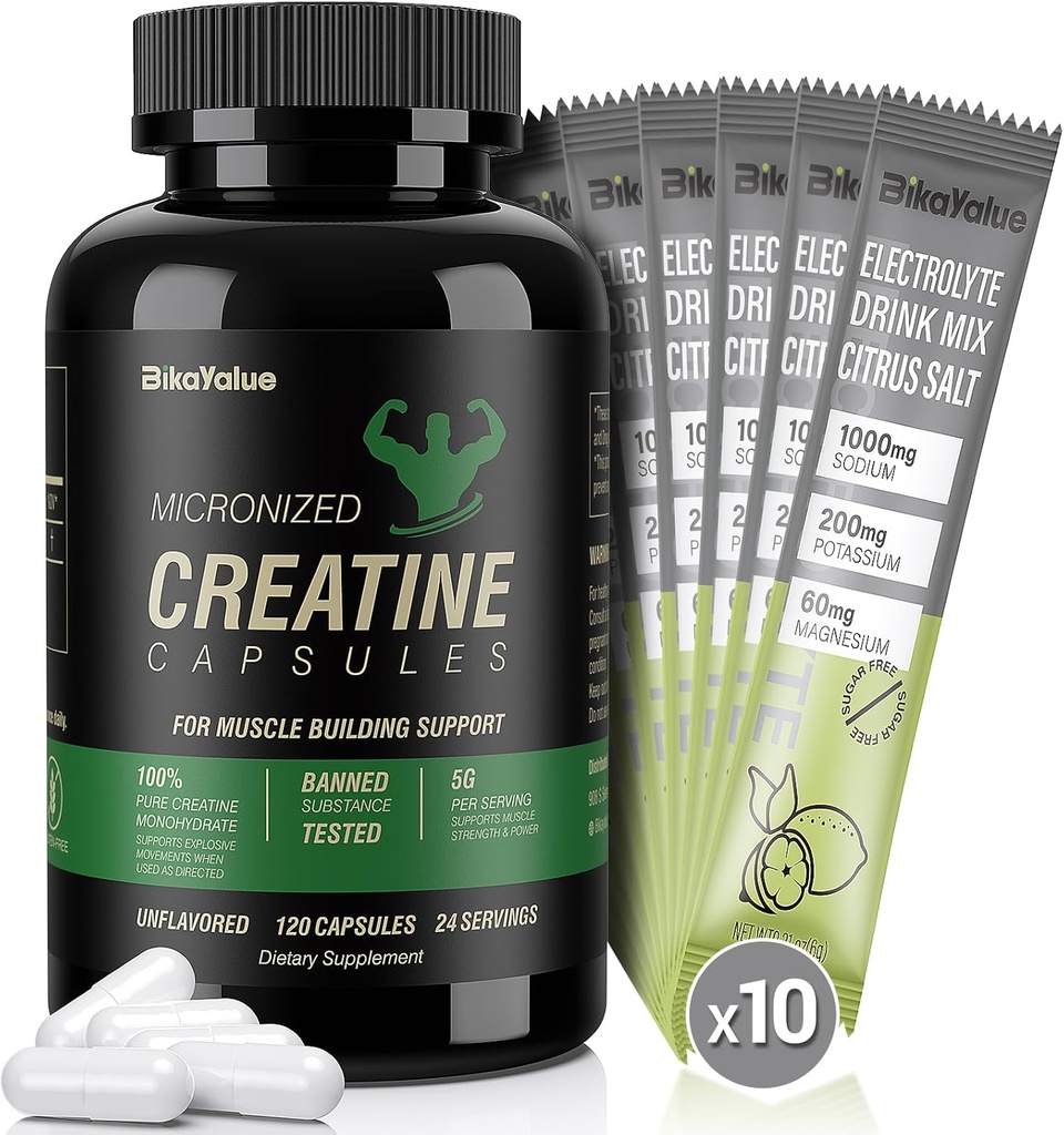 150 Creatine Capsules+10 Pack Electrolyte Combinatie, en 200 Creatine Capsules Supplement voor spier, energie, herstel, Glutenvrije Creatine voor vrouwen, mannen