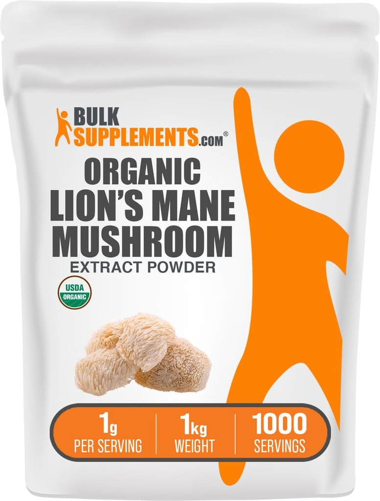 BulkSupplements.com Biologische Leeuwen Paddestoel Extract Poeder - Leeuwen Mane Supplement Poeder, Superfood voor Well-Being - Vegan, 1g per Serving, 1kg (2,2 lbs) (Pack of 1)