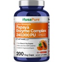 NusaPure Papaya Complexe enzymatique Papaine 240 000 PU - 200 Caps Végétiques - 100% Végétarien, Non-OGM
