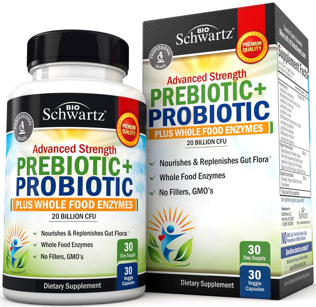 Geavanceerde Prebiotica en Probiotica voor vrouwen en mannen, Immune, Digestieve & Gut Health met L. Reuteri, Inulin Fiber, Digestieve Enzymen, Non-GMO, Glutenvrije, Dairy-Free, 30 Capsules
