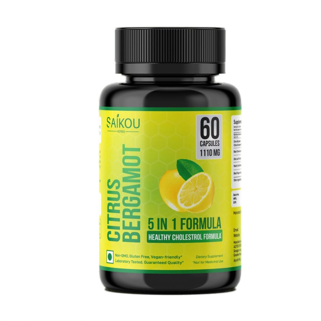 Citrus Bergamot 1110mg - 25:1 Extract - High Potency Supplement met Black Choke Berry, Niacin, Olive Leaf & Black Pepper Extract - Vegan - 60 capsules