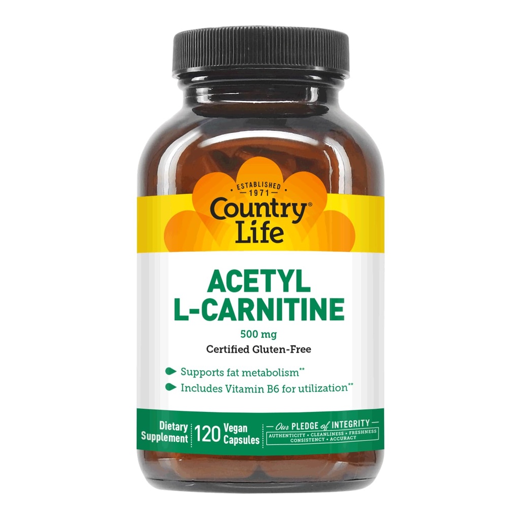 Country Life Acetyl L-Carnitine, 500 mg, met B-6 - 120 Vegan Capsules