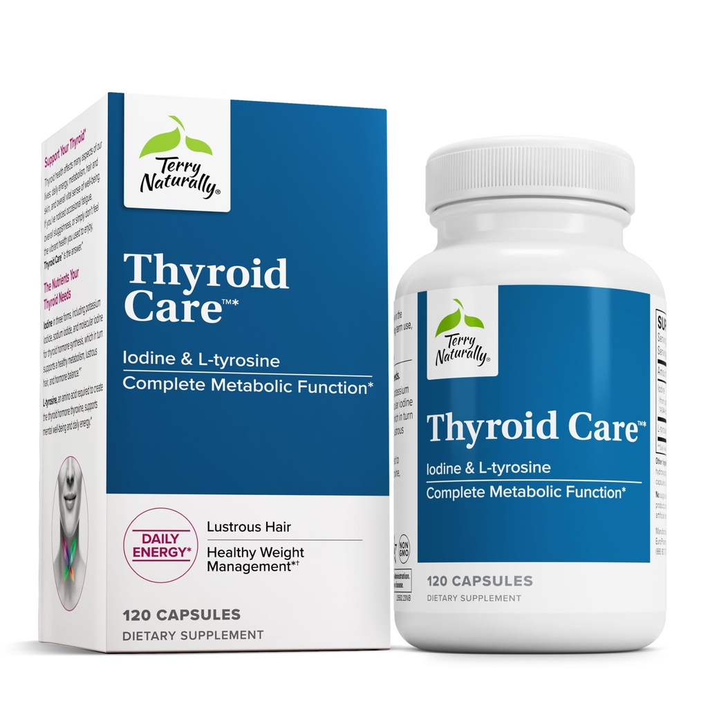 Terry Naturally Thyroid Care - Immune Health & Energy Support Formula - Voedingssupplement met jodium voor schildkliergezondheidsondersteuning - Wellness Supplement met L-tyrosine - 120 capsules
