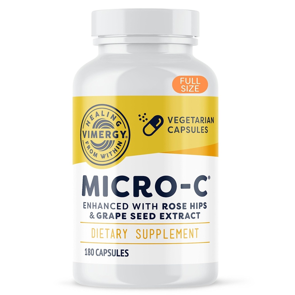 Vimergy Micro-C® Vitamine C Capsules 500 mg per capsule, ondersteunt Immune Health*, bevordert Collageen productie, ondersteunt gezonde botten*, Kosher, Vegan & Gluten-Free, normale grootte 180 capsules