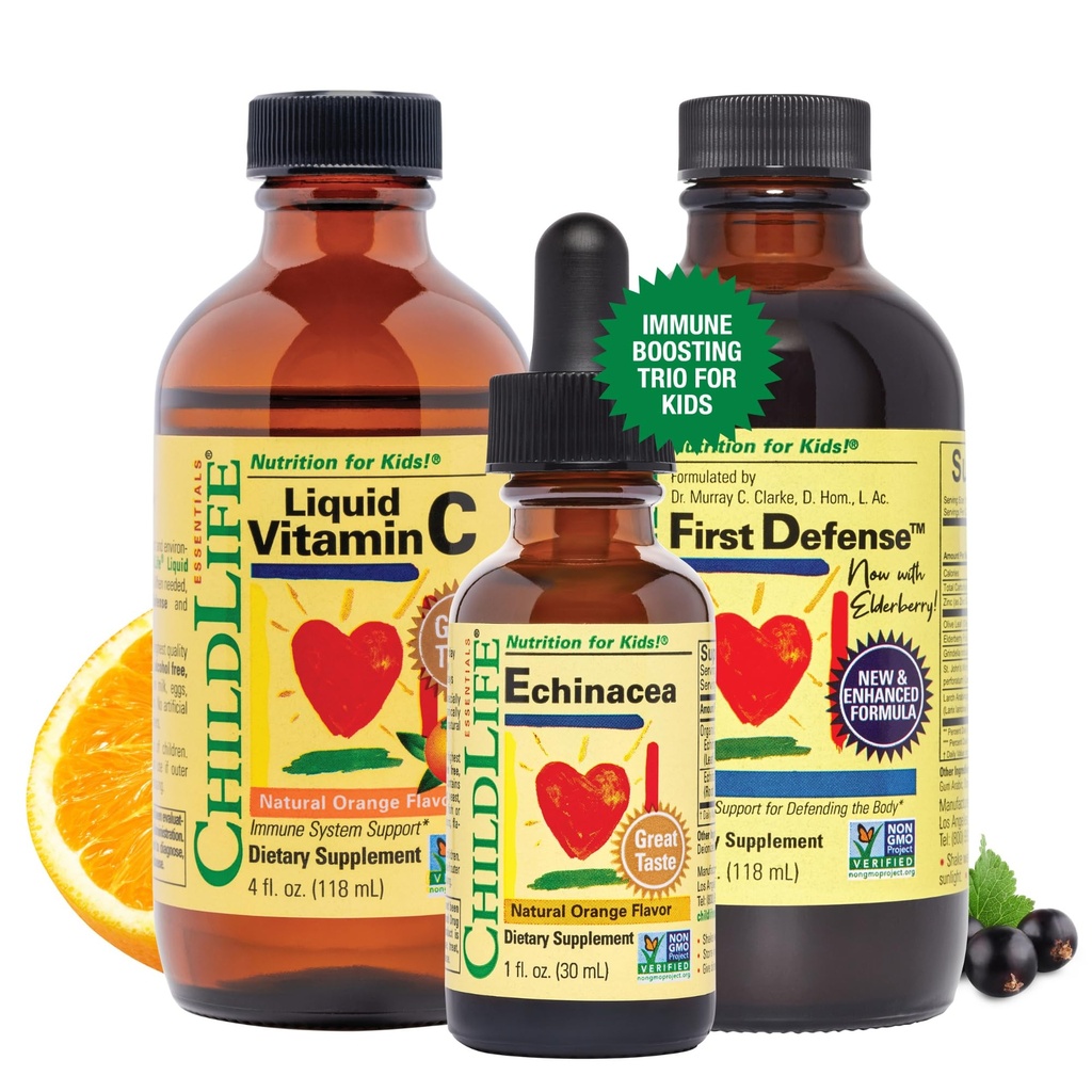 KINDLIFE ESSENTIALS Immune Support 3-Pack - Liquid Vitamin C, First Defense, en Echinacea - Immune Boosting Supplementen voor zuigelingen, peuters en kinderen