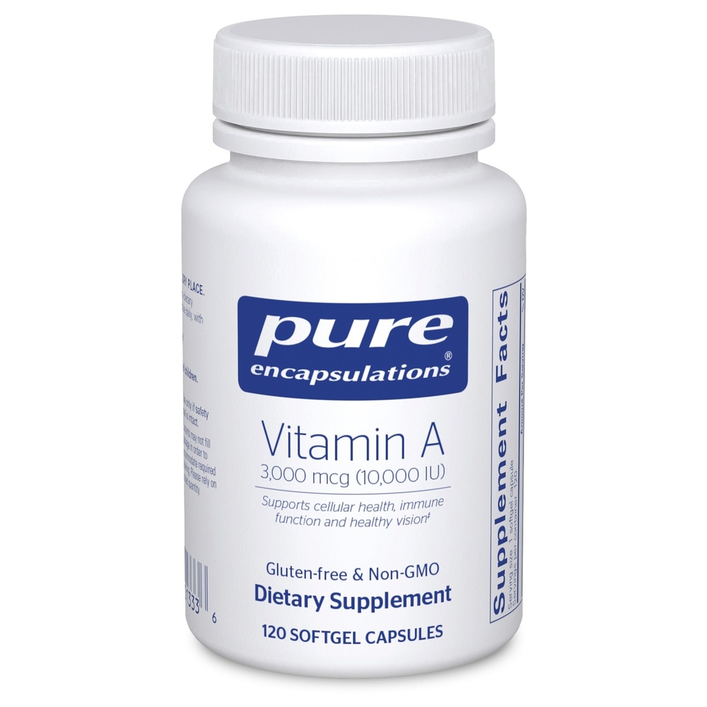 Encapsulations pures Vitamine A - 3 000 mcg - de l'huile de foie de morue - Immune et soutien de la vision* - Supplément de palmitate de vitamine A - Non-OGM - 120 capsules de softgel
