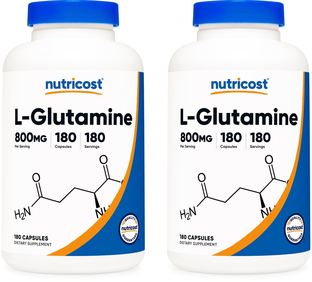 Nutricost L-Glutamine 800 mg, 180 capsules (2 flessen)