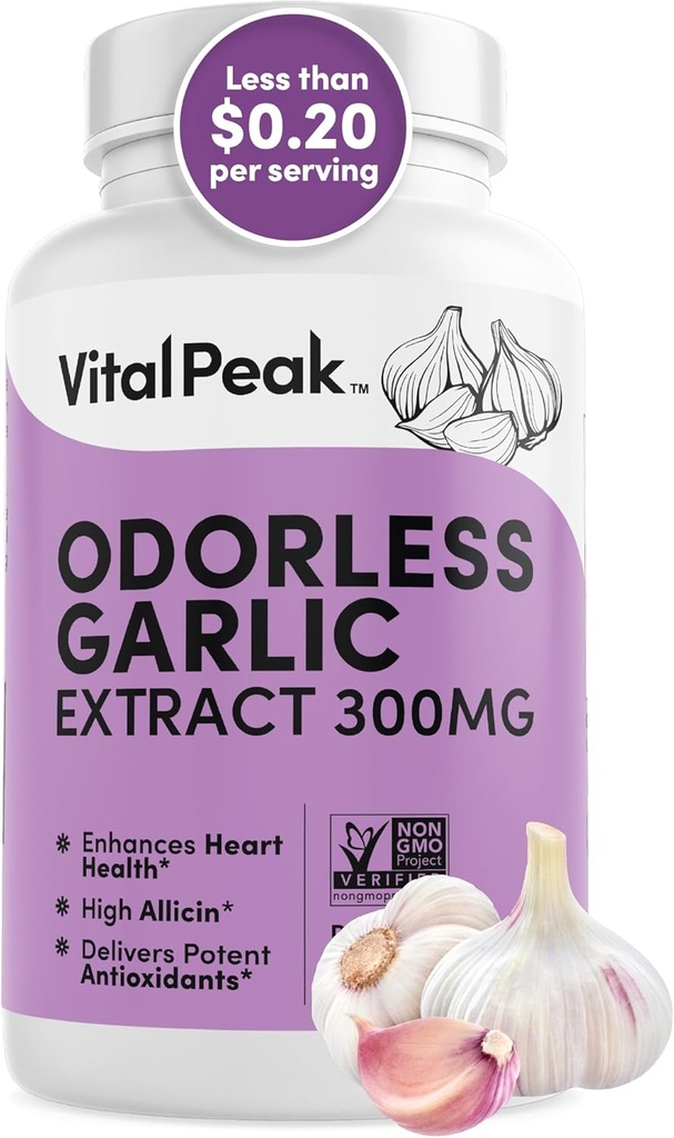Odorless Knoflook Extract - Allicin-Rich 300 mg Herbal Knoflook Supplementen voor hart-, lever- en immuunondersteuning I Non-GMO, Glutenvrij, Veganistisch - 90 Knoflook Capsules