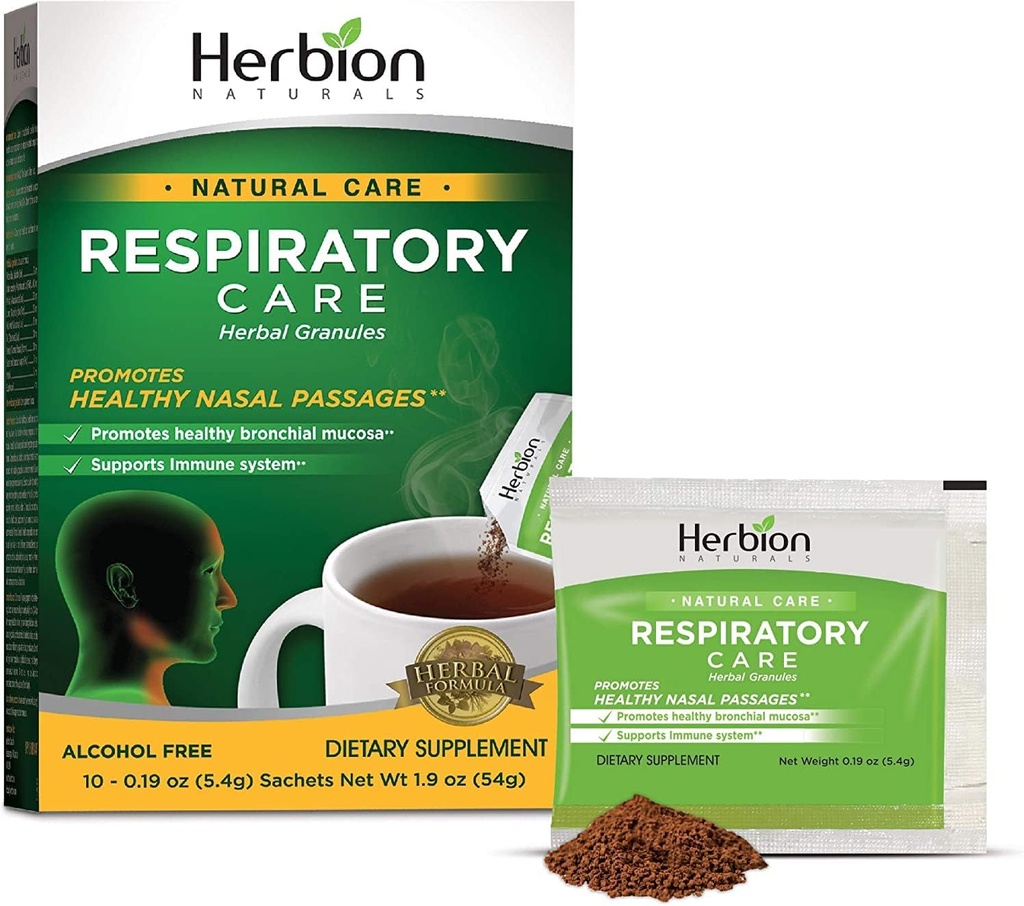 HERBION Naturals Respiratory Care Herbal Granulaat 10 Ct, voor het hele gezin, gezonde ademhalingsfunctie, Verlicht Hoest, 10 Telling, Pak van 1