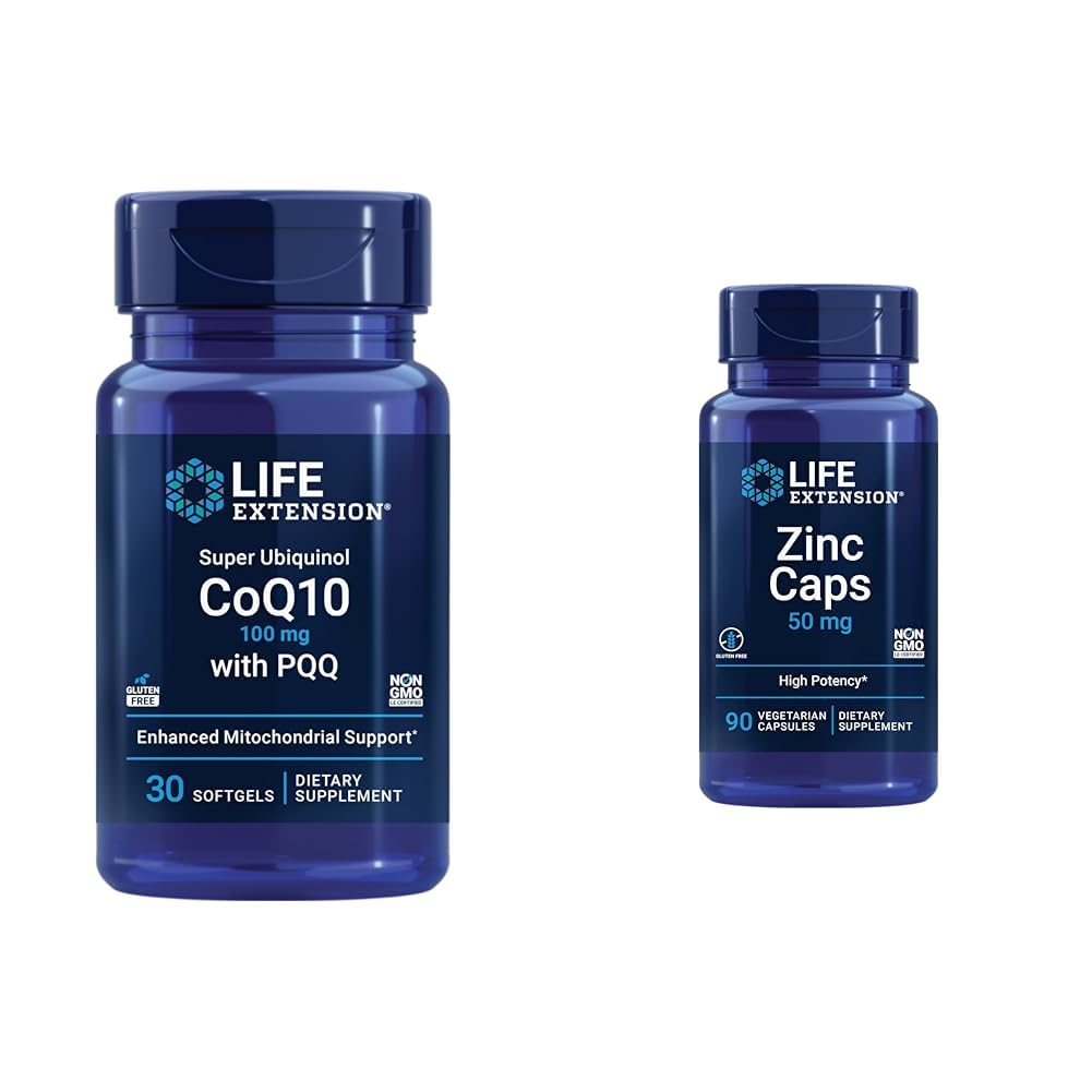 Life Extension Super Ubichinol CoQ10 met PQQ, CoQ10, PQQ, shilajit, Heart Health & Zink Caps, zink 50 mg, zink Citrate, Ondersteuning van de Immuun verdediging van het lichaam