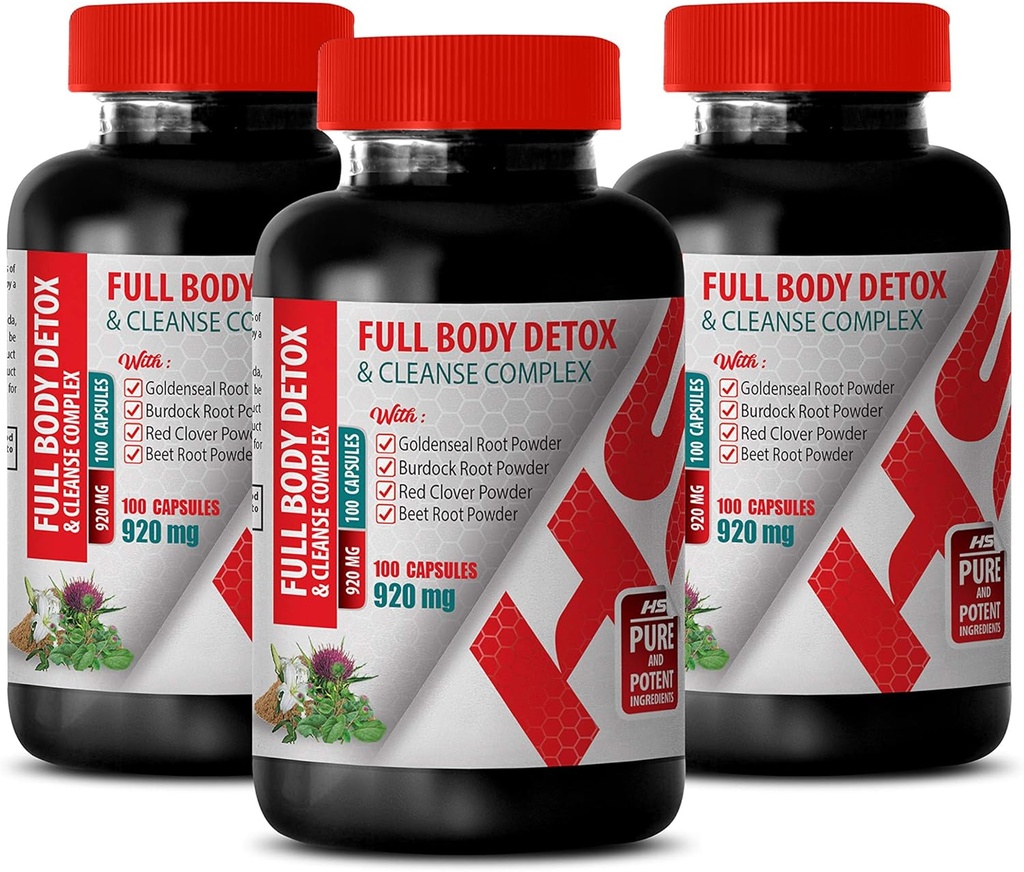 Body Detox Supplement - Full Body Detox and Cleanse Complex 920 MG - red Clover Formula - 3 flessen 300 capsules