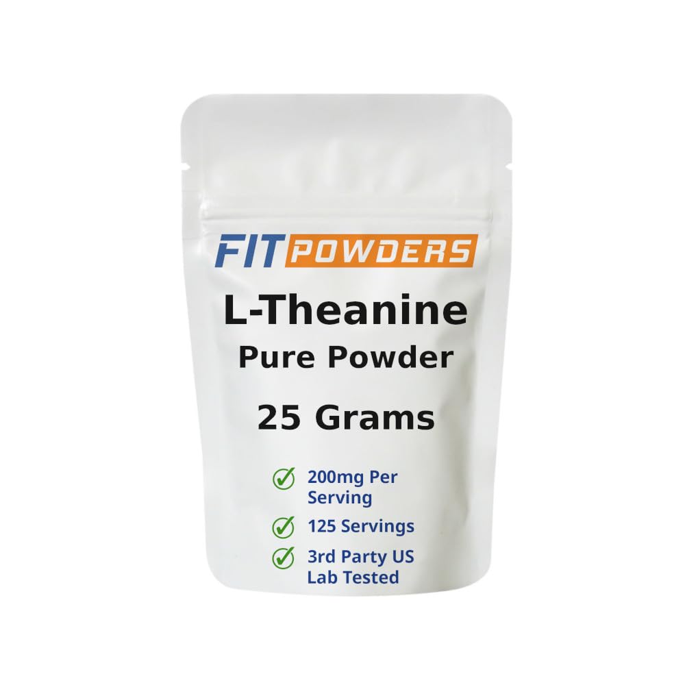 L-Theanine poudre 100% pure, non-OGM, végétalien, sans gluten supplément de poudre de théanine (dimensions multiples) l'humeur et la cognition, le soulagement du stress et la relaxation, Scoop inclus (25 Grams)
