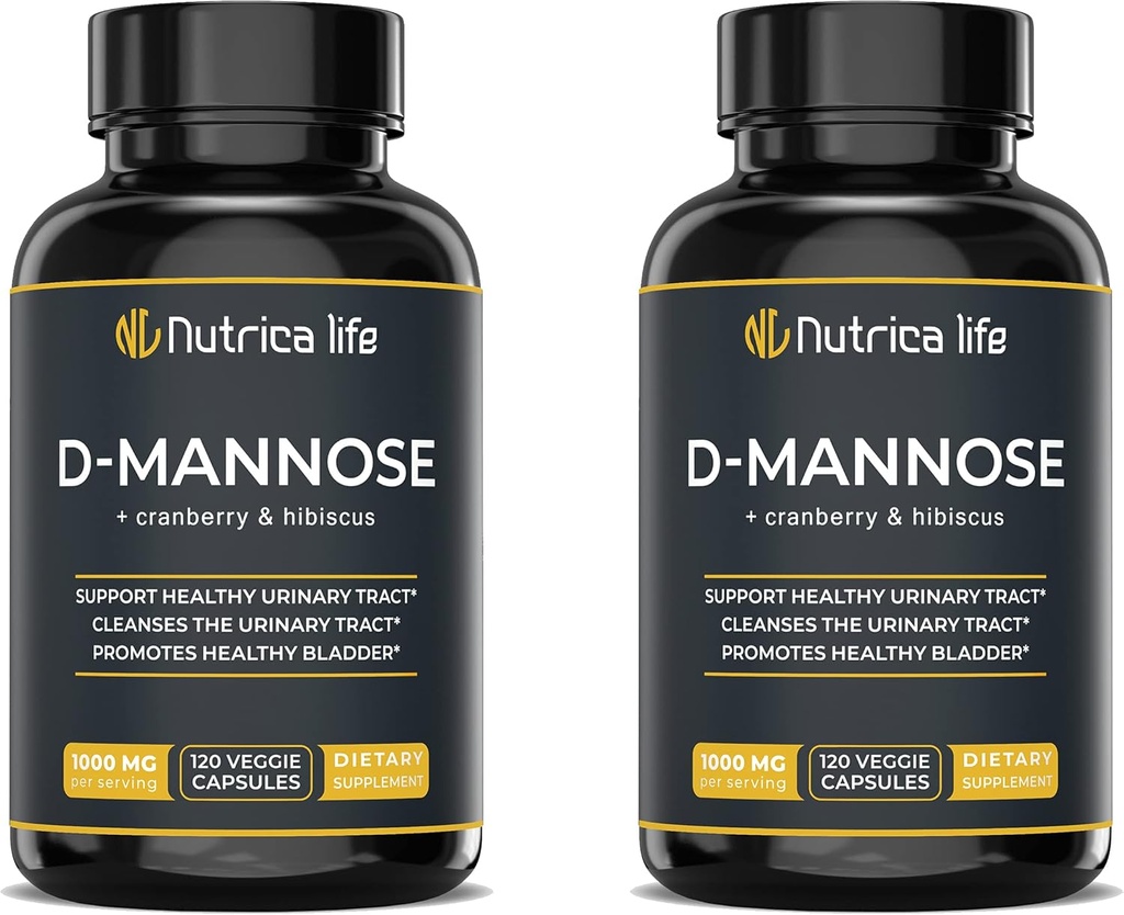 Traitements de l'infection par le trac urinaire D Mannose 1000mg Capsules - D-Mannose et pilules de canneberge avec extrait d'hibiscus - Strength Urinary Tract Health