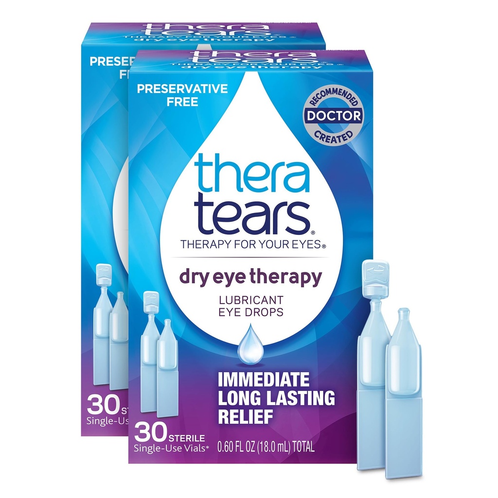 TheraTears droge oogtherapie oogdruppels voor droge ogen, conserveringsvrij, 30 flacons, 2 verpakkingen