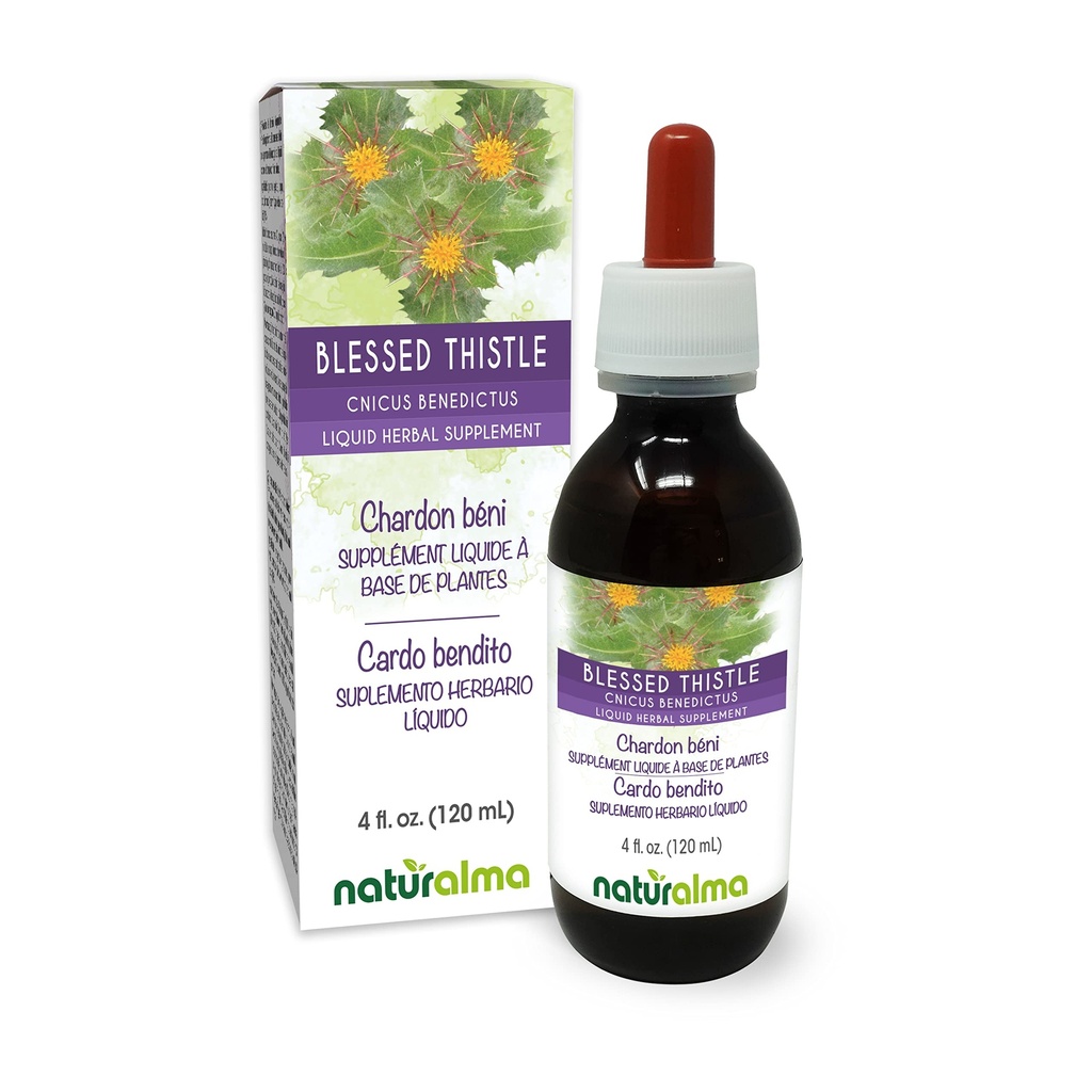 Naturalma Gezegende distel of Heilige distel (Cnicus benedictus) kruid met bloemen Alcoholvrije tinctuur - 4 fl oz Liquid Extract in druppels - Kruidensupplement - Veganistisch