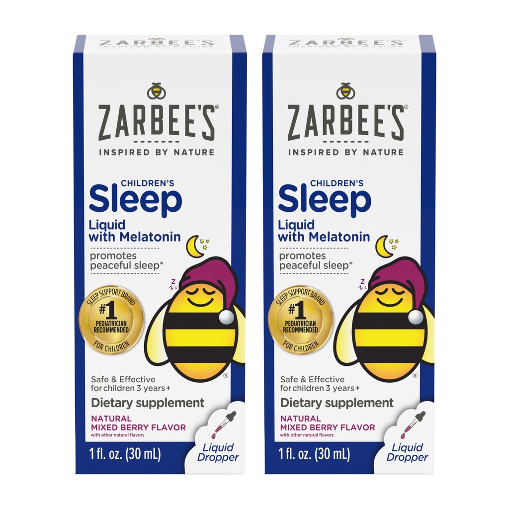 Zarbee's Kids Slaapsupplement vloeibaar met 1mg Melatonine; Drug-Free & Effective; Eenvoudig te nemen natuurlijke Berry smaak voor kinderen vanaf 3 jaar; 1 Fl Oz flessen, Pack van 2