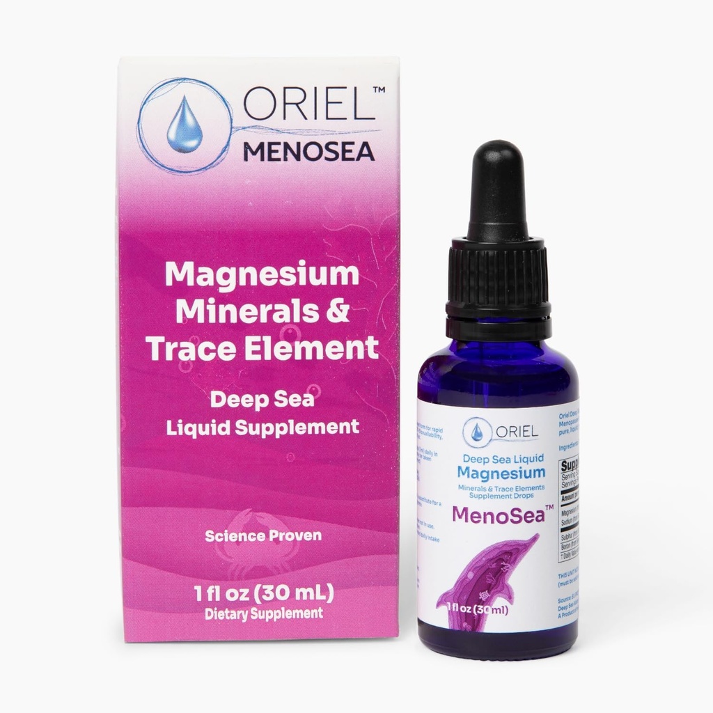 Oriel Liquid Magnesium Drops Menosea, Rapid Absorption, Free Ion Magnesium, Minerals and 78 Trace Elements, Supports Menopause Wellness, Promotes Balance, Well-Being, Relaxation, 30ml, 30-Day Supply