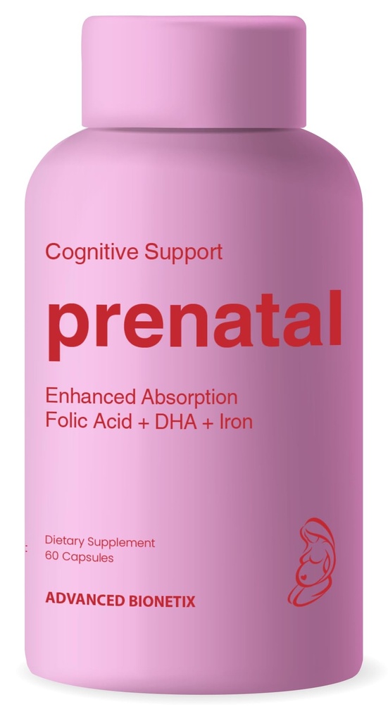 Vitamines prénatales bio-disponibles pour les femmes, acide folique naturel méthylé, oméga 3 DHA.