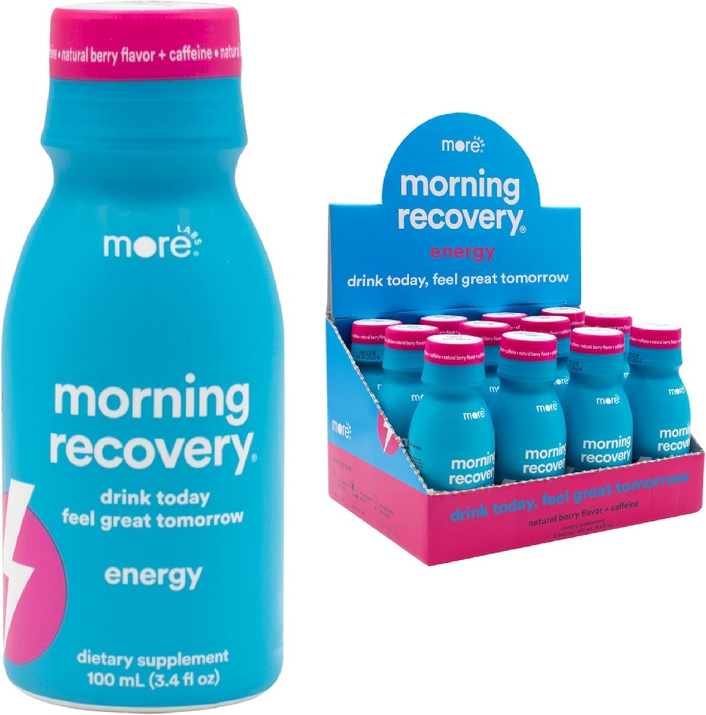 Ochtendherstel, Elektrolyt met Energie, Melkdistel Drank Eigen Formulatie te Hydrateren tijdens het drinken, Zeer Oplosbaar vloeibaar DHM, Niet GGO, Veganistisch, Glutenvrij, Berry, Pak van 12