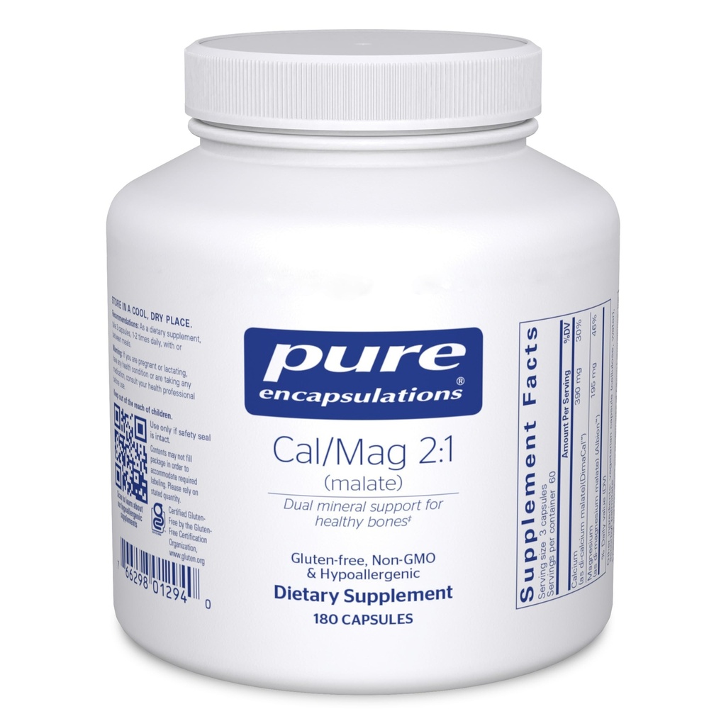 Pure Encapsulations Cal/Mag (Malate) 2:1 - Calcium & Magnesium (Malate) - Bone Health Supplement* - Optimale Absorptie - Veganistisch & Glutenvrij - 180 Capsules