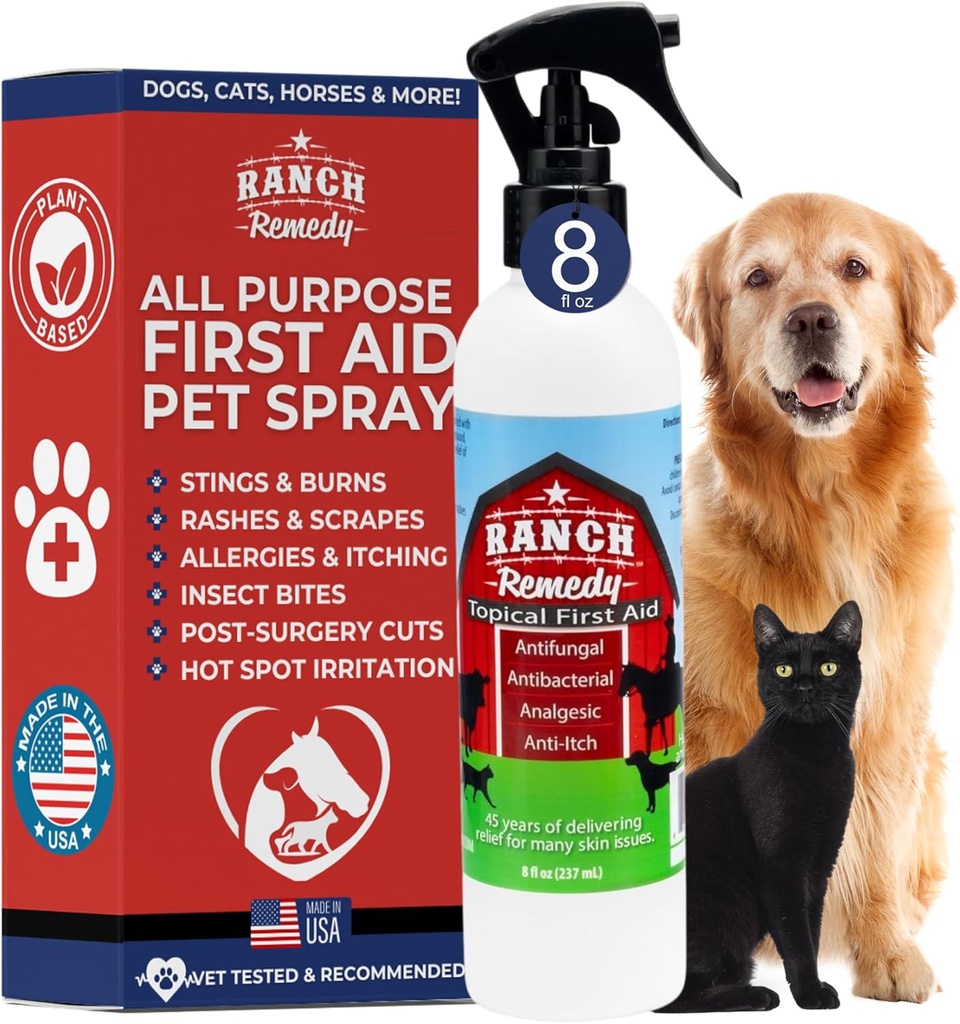 Wond Healing Aid & Itch Relief Spray for Dogs, Cats, Horses, Safe for All Animals - All Natural - Rashes, Bites, Burns & Hot Spot Treatment - Skin Irritation & Allergies Solution (8oz)