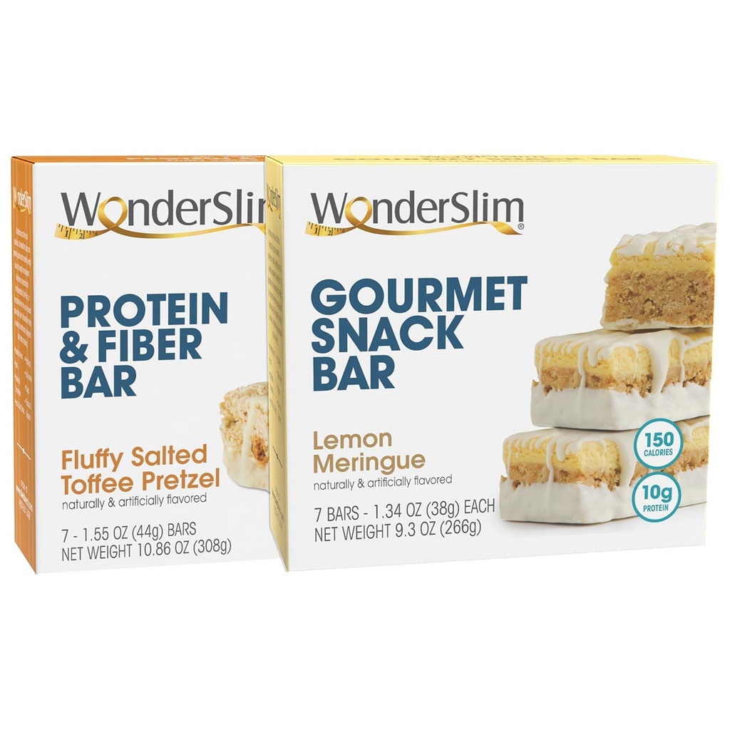 WonderSlim Fluffy Salted Toffee Pretzel Proteïne & Fiber Bar en Citroen Meringue Gourmet Snack Bar Bundle