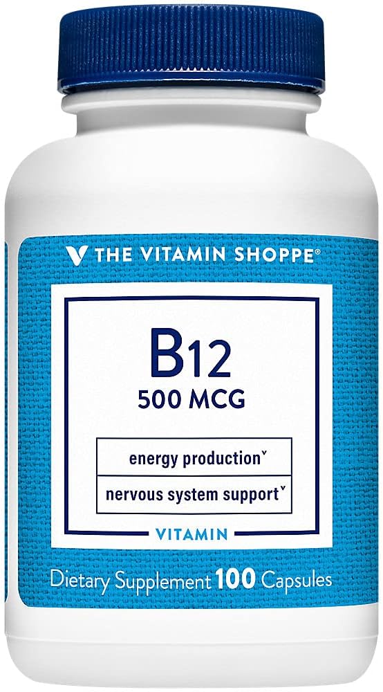 La Vitamine Shoppe Vitamine B12 500mcg - soutient la production d'énergie, une fois par jour supplément alimentaire - Vitamine B-12 (sous forme de cyanocobalamine), sans gluten et sans produits laitiers (100 capsules)