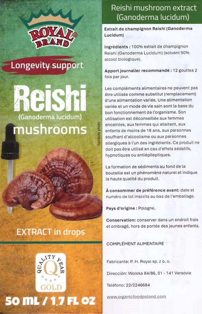 Reishi Mushroom Supplement/Onze Reishi Mushroom Extract bevordert de levensduur/Reishi Mushroom Tinctuur - 50ml / 1,7 Fl Oz