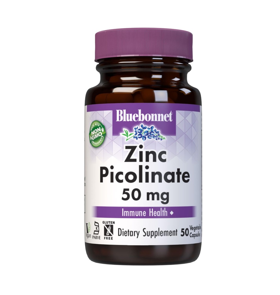 Bluebonnet Nutrition Zink Picolinaat, Hormonal & Immune, Prostate Health, Skin, Vegan, Non GMO, Gluten, Soy & Milk Free, Kosher, White, 50 Tel.