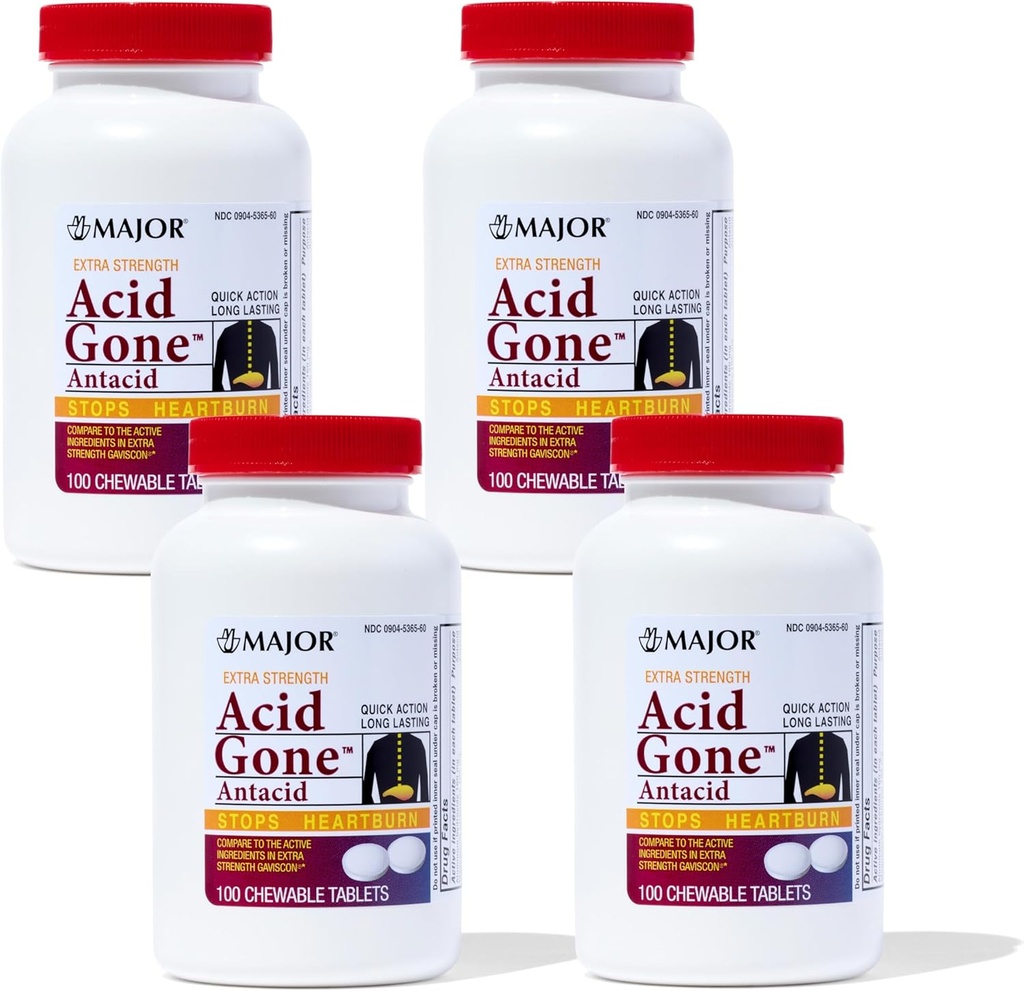 Grote zuur Gone Extra sterkte Antacida kauwtabletten - Anti-Acid Relief - Acid Reflux Medicine voor volwassenen - Gestoorde maag, zuur Indigestie, en Heartburn Relief - Lang-Lasting - 100-Count (4 Pack)