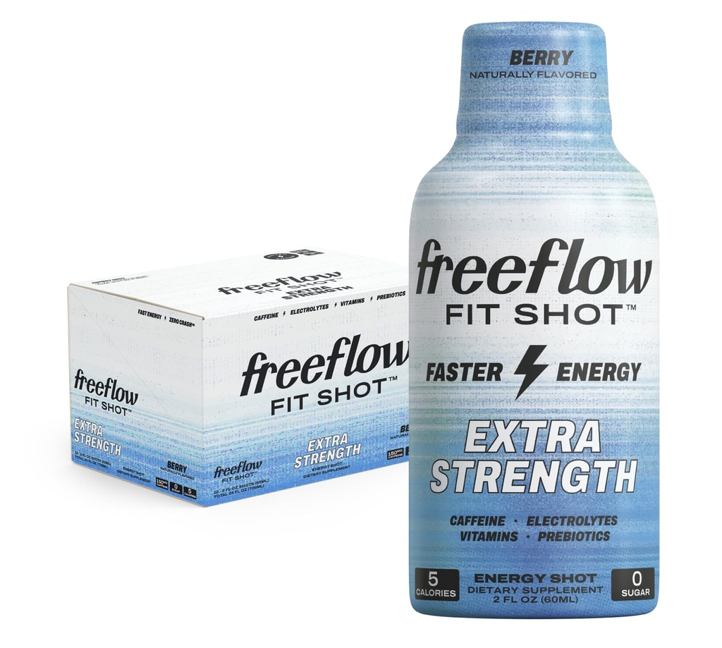 Freeflow Fit, Extra Strength Energy Shot, Berry (2 Ounce Shot, Pack van 12) - 150 mg Cafeine Per Shot, Zero Calorie, Zero Sugar Energy Shot...