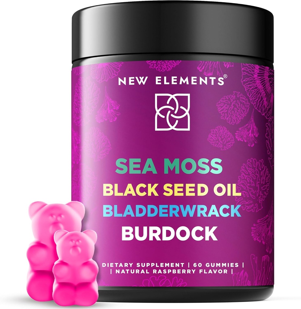 Biologische Zee Mos Gummies met Zwarte Zaadolie, Bladderwrack & Burdock Root 