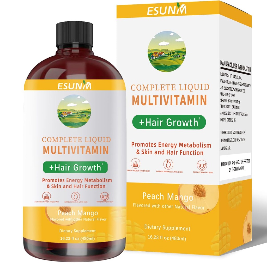 Multivitamine liquide complète + croissance des cheveux, favorise le métabolisme énergétique et la fonction de la peau et des cheveux.