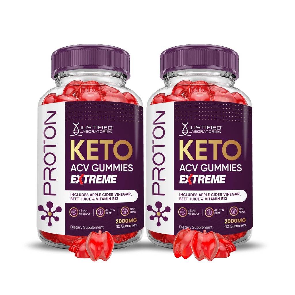 Justified Laboratories (2 Pack Proton Proteïne Keto ACV Gummies Extreme 2000MG Proton Keto Gummies Apple Cider Vinegar Geformuleerd met Granaatappel Beet Sap Poeder B12 Vegan Non GMO 120 Gummys