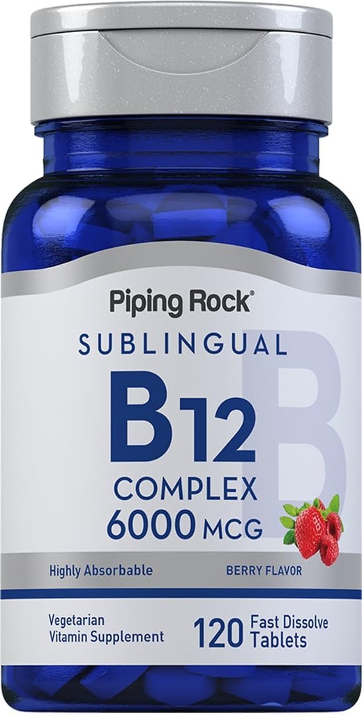 Piping Rock Sublingual B12 Complexe 6000 mcg. 120 Comprimés à dissolution rapide.