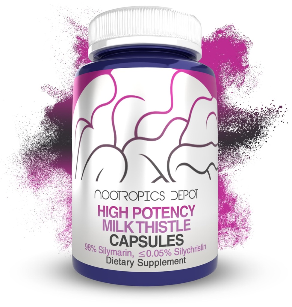 Nootropics Depot High Potency Milk Thistle Extract Capsules 200mg van Silymarins uit Silybum marianum 60 Tellen