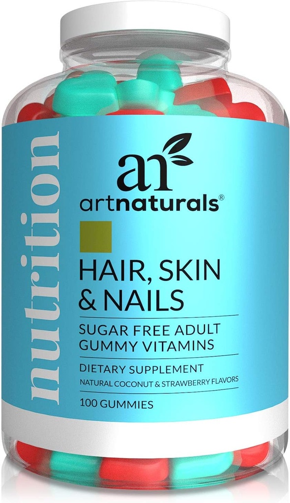 Artnaturels Peau de cheveux et ongles Gommies - (100 Gommies / 5 000mcg de biotine) - Vitamines pour la croissance, la perte et la repousse des cheveux, supplément de bloqueur Gummy DHT - Pilules minces pour les cheveux pour les hommes et le wome