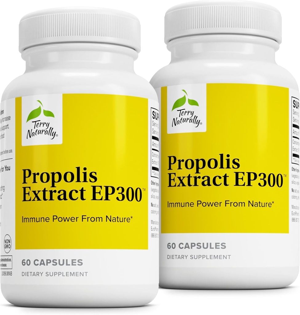 Terry Naturally Propolis Extract EP300 - Upper Respiratory & Immuun System Support Supplement - Child & Adult Supplement with Bee Propolis Extract - 60 Capsules, 2 Pack
