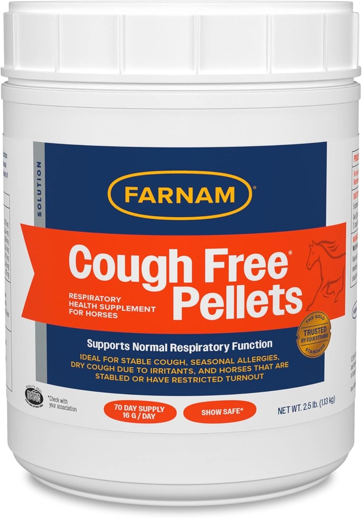 Farnam Hoestvrije Pellets Respiratory Health Supplement voor paarden, Biedt ademhalingsondersteuning voor paarden met seizoensallergieën of Stabiele Hoest, 2,5 lb., 70 dagen levering