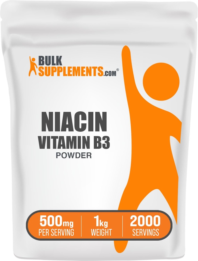 BulkSupplements.com Niacin Powder - Vitamine B3 Supplement, Niacin 500mg - Niacin Flush, Niacin met Flushing - Glutenvrij, 500mg Niacin per Serving, 5kg (11 lbs) (pack van 5)