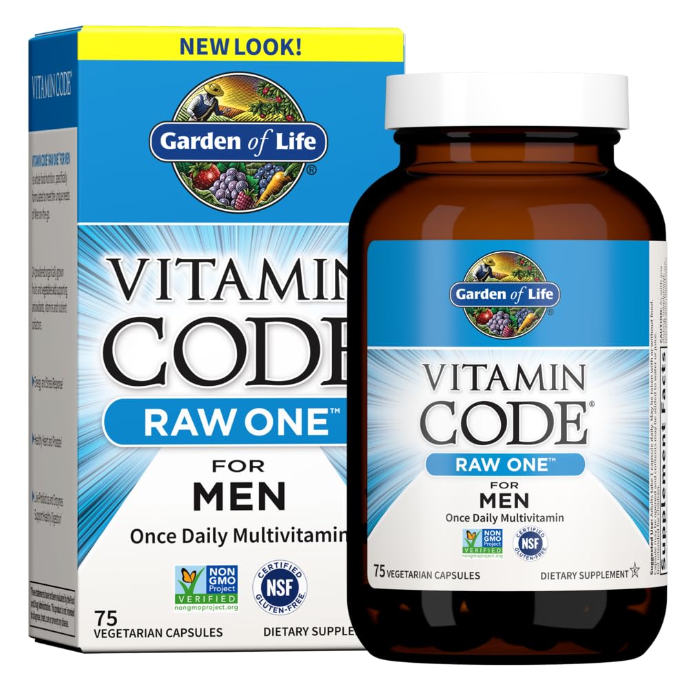 Garden of Life Vitamine Code Raw One for Men, Once Daily Multivitamine, 75 Capsules, One a Day Heren Vitaminen Plus Fruit, Veggies & Probiotica for Mens Health, Vegetarische Multivitaminen