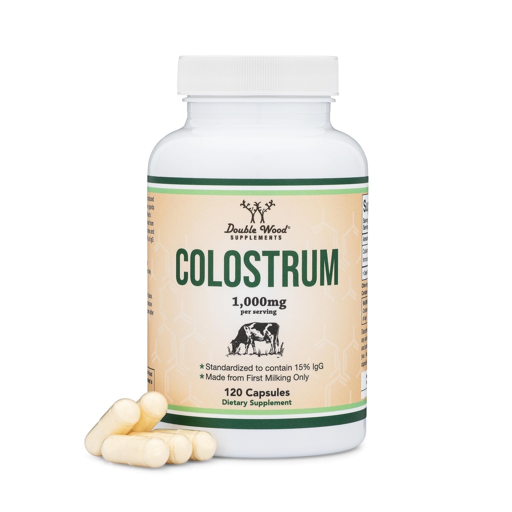 Colostrum Supplement 120 capsules, 1000 mg per portie (Bovine Colostrum Powder from First Milking Only, Std. bevat 15% IgG Immunoglobulinen) Geen fillers, derde partij getest door dubbel hout