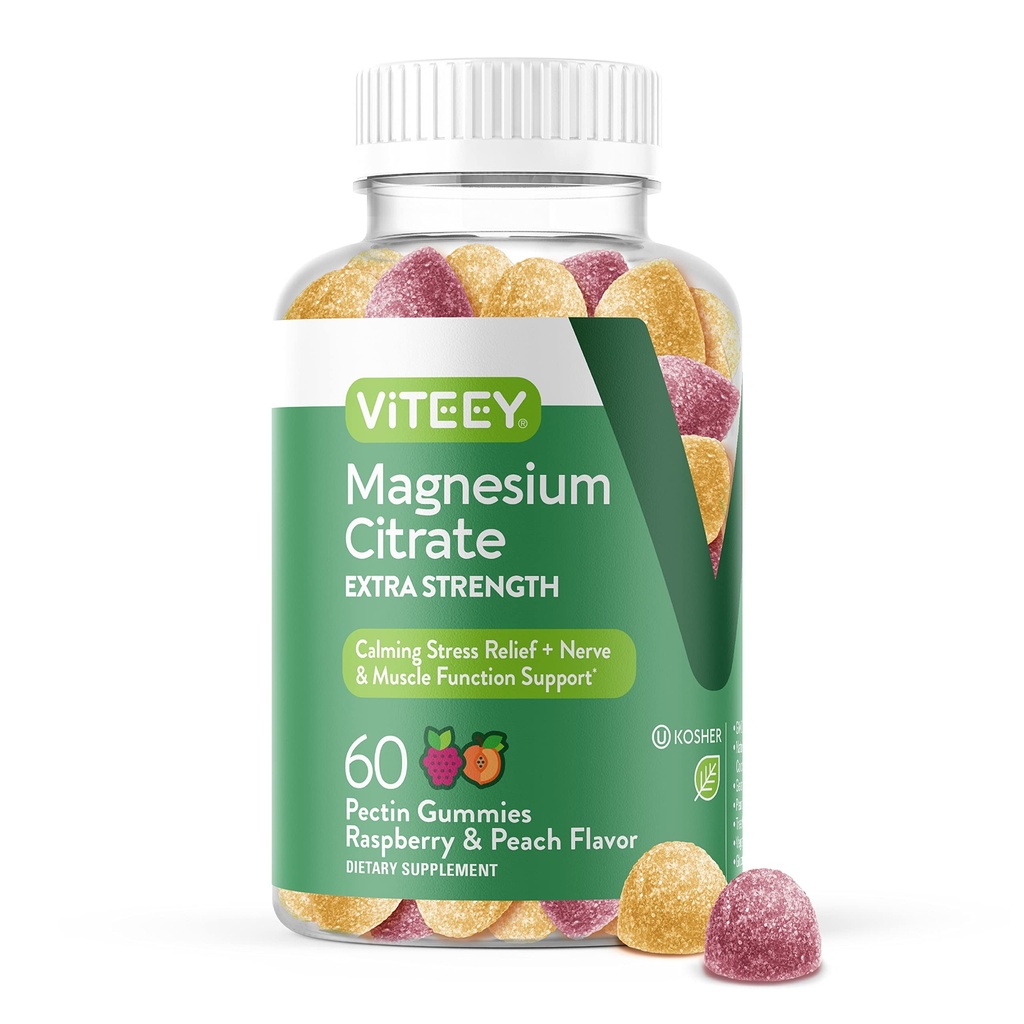 VITEEY Magnesium Gummies voor volwassenen - 170mg magnesium centrifuge Gummy voor rust, slaap, nerve en spierfunctie ondersteuning - veganist, glutenvrij - 60 Tel.