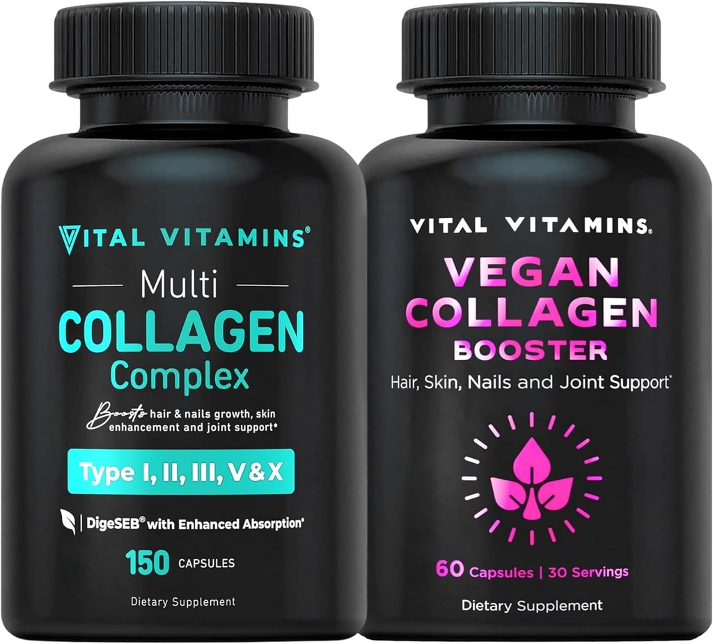 Vitale vitamines Multi collageen pillen (150 ct) + Vegan Collageen Booster (60 ct)